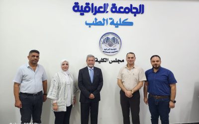 عميد كلية طب الجامعة العراقية يستقبل مدير المركز الوطني لتقييم الكفايات الطبية التابع للامانة العامة للعتبة الحسينية المقدسة