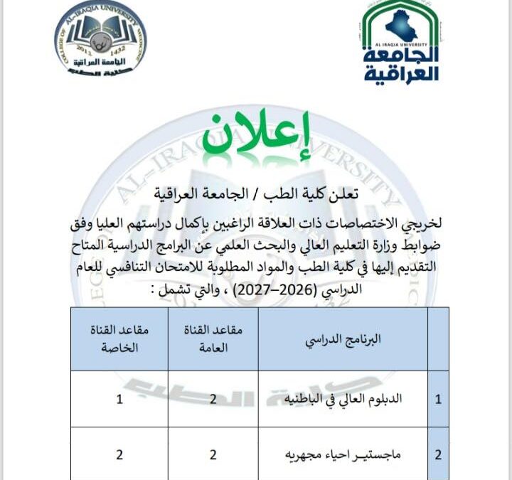 اعلان هام لطلبة الدراسات العليا