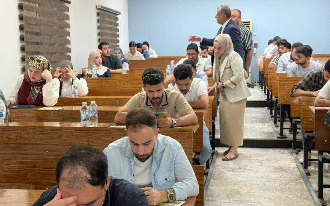 استمرار اداء الامتحانات النهائية الوزارية لطلبة المرحلة السادسة واستقبال اللجنة الوزارية المكلفة بمتابعة سير الامتحانات في كلية الطب